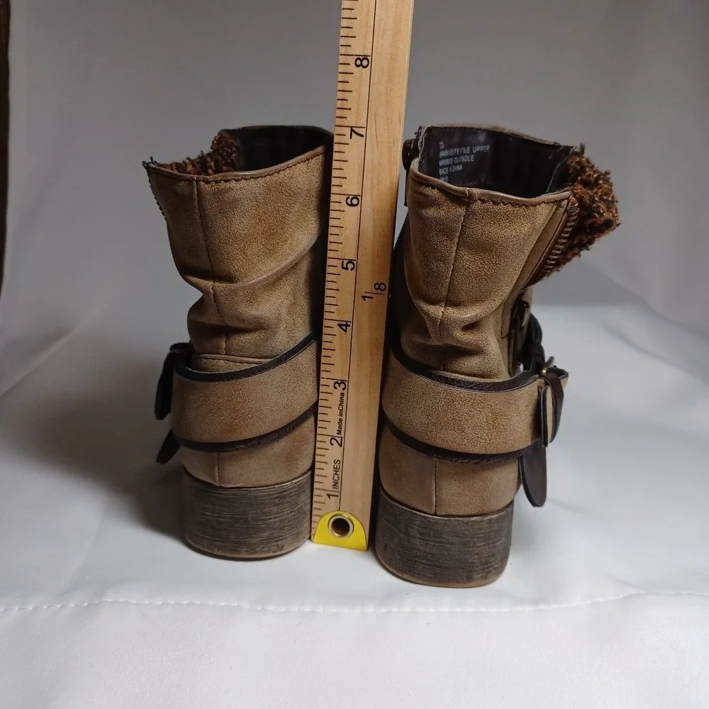 Jellypop Leo Tan Ankle Sweater Zip Boots 6M
